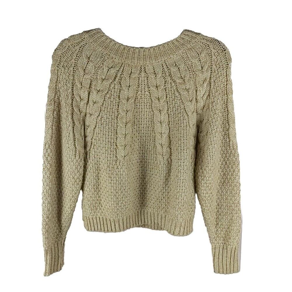 Copper Key Crop Top Fisherman Cable Sweater Size Small Beige